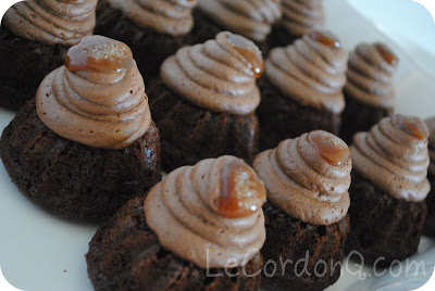 Mini Chocolate Bundt Cakes with Ganach Filling, Chocolate Mousse and a Salted Caramel
