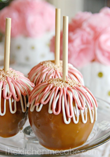 Pink pearly caramel apples 1