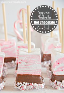 Peppermint marshmallow hot chocolate on a stick title