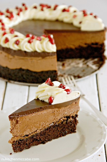 triple chocolate mousse cake with pomegranate