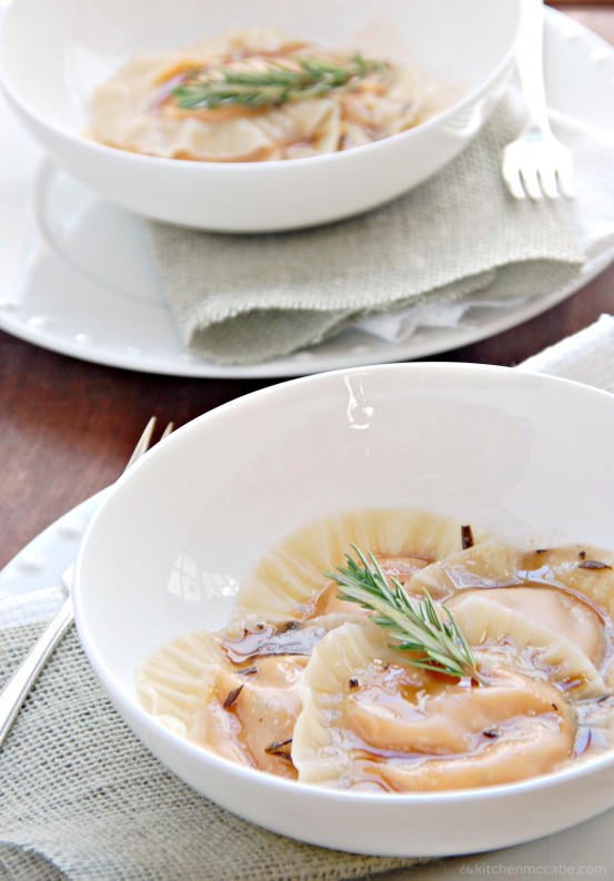 butternut squash ravioli with rosemary browned butter