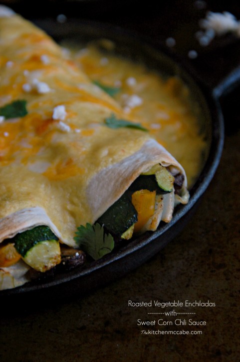 roasted vegetable enchiladas with sweet corn chili sauce title