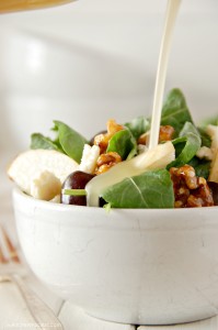 baby kale salad with gorgonzola, black grapes, asian pear, candied walnuts and honey vinaigrette 3