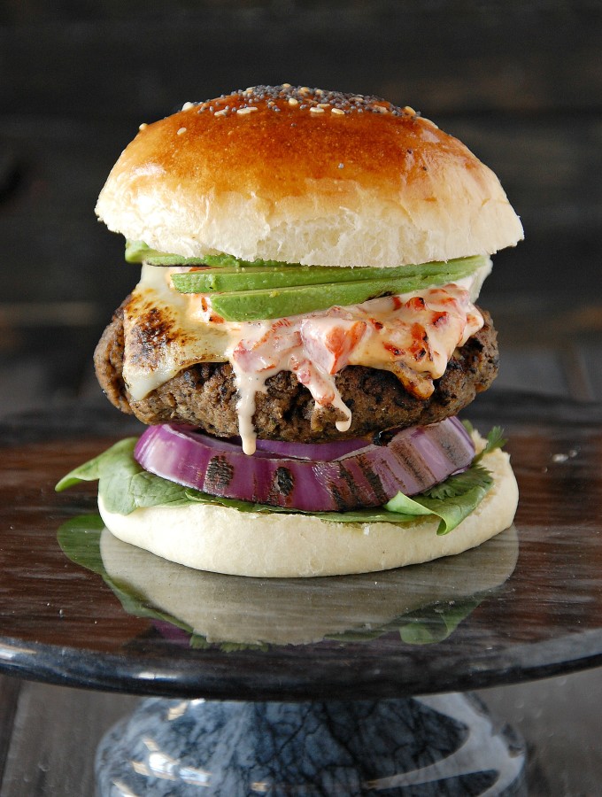 Black Bean Burgers with Roasted Red Pepper Aioli