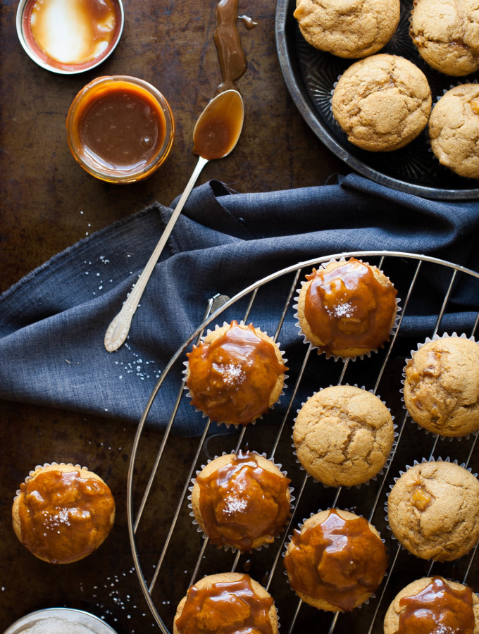 Caramel Apple Pumpkin Spice Muffins with Salted Caramel Glaze