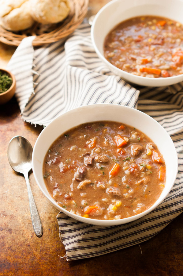 Slow Cooker Beef Vegetable Barley Soup | thekitchenmccabe.com
