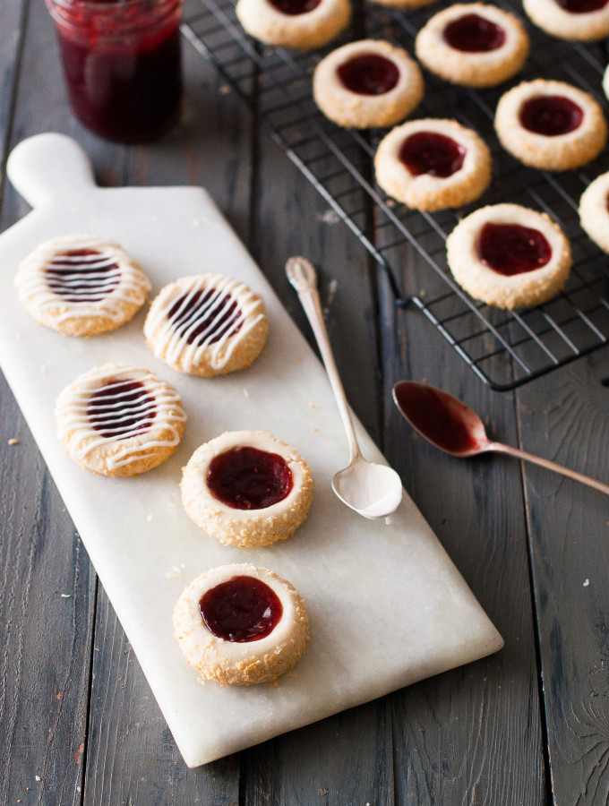 Coconut-laced Raspberry Thumbprint Cookies