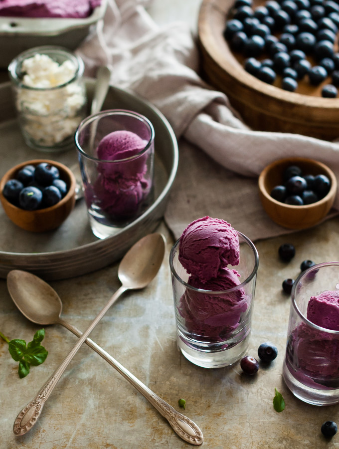 Roasted Blueberry Balsamic Goats Cheese Ice Cream