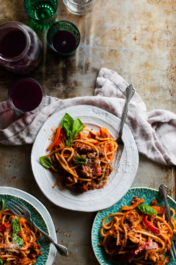 Spaghetti alla Chitarra with Sweet Pepper Lamb Ragu