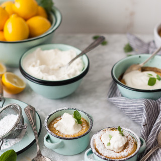 Meyer Lemon Pudding Cakes + Honeyed Chevre Whipped Cream