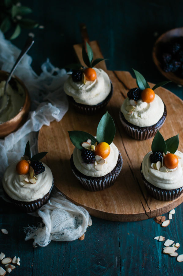 Chocolate & Earl Gray Cupcakes with Kumquat Italian Meringue Buttercream