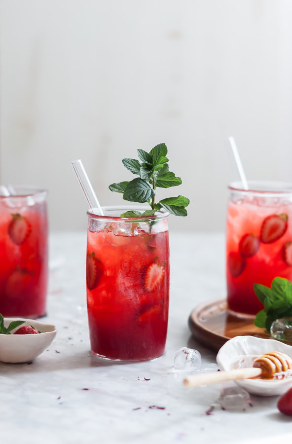 Strawberry Mint & Hibiscus Iced Tea