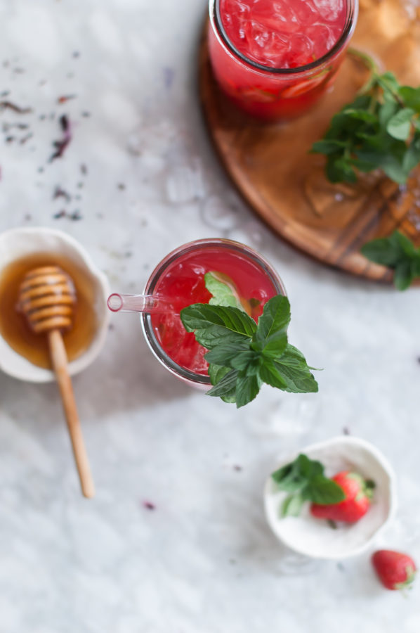 Strawberry Mint & Hibiscus Iced Tea