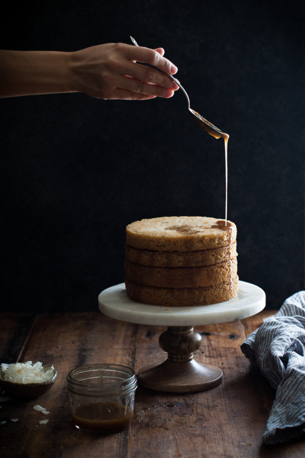 Caramel Soaked Coconut Tres Leches Layer Cake 