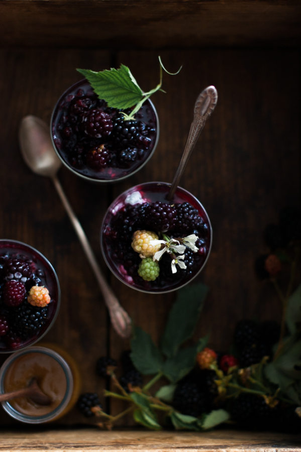 Coconut Chia Salted Caramel Puddings + Smashed Blackberries