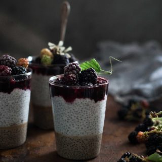 Coconut Chia Salted Caramel Puddings + Smashed Blackberries