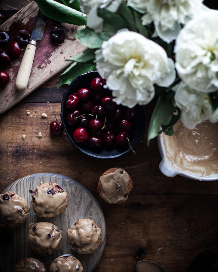 Cherry Oat Muffins + Brown Butter Vanilla Bean Glaze