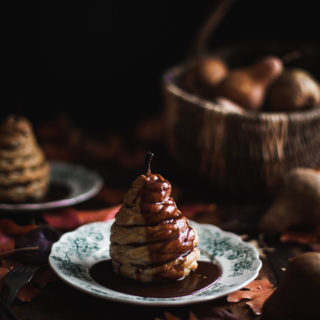 Puff Pastry Poached Pears + Spiced Wine Caramel
