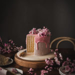 Lemon Vertical Roll Cake + Rhubarb Rose Frosting