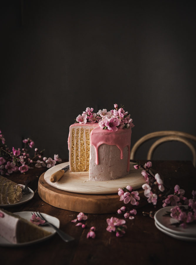 Lemon Vertical Roll Cake + Rhubarb Rose Frosting