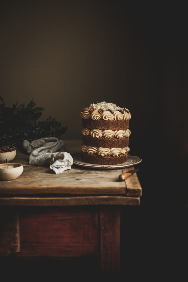 Tahini Mousse Cake + Candied Pecans & Halva