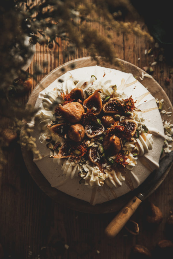 Golden Fig Pavlova + Pistachio, Honey, & White Chocolate Mascarpone
